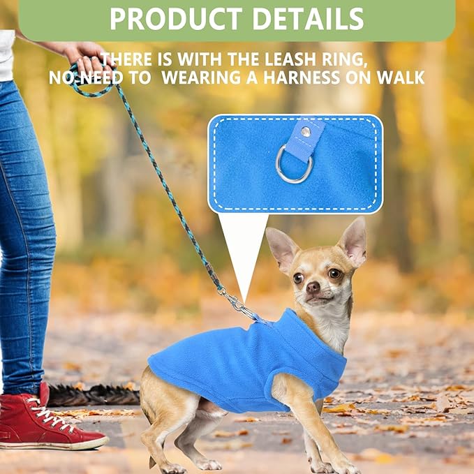 2 Pack Dog Sweater with Leash Ring Winter Warm Pet Sweater Thick Clothes Coat Fleece Dog Sweaters for Large Dogs Girl Boy for French Bulldog, Dachshund,XXXL,(Blue,Green)