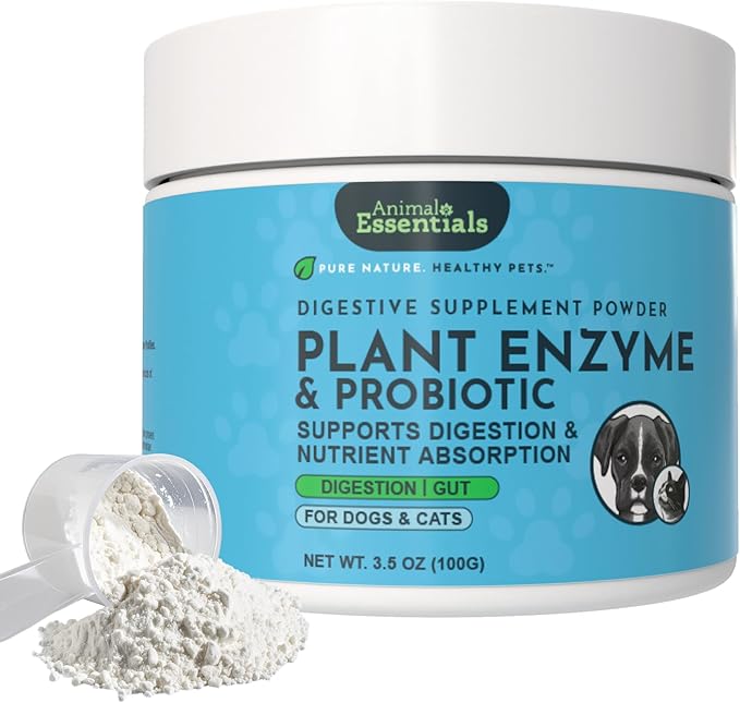Animal Essentials Plant Enzyme & Probiotics for Dogs & Cats - Digestive Enzymes for Dogs, Probiotic Powder, Digestive Supplement, No Preservatives, Veterinarian Recommended - 3.5 Oz
