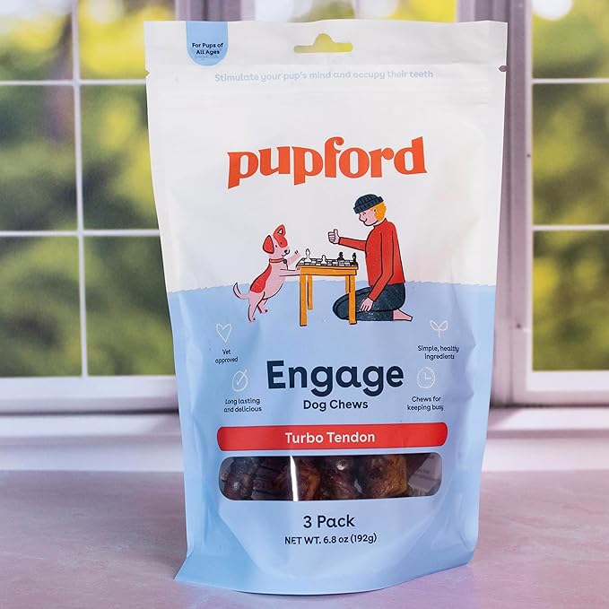 Pupford Turbo Beef Tendon Chews for Dogs & Puppies, All-Natural Dog Chew with Glucosamine for Joint Health, Long-Lasting Toy, Great for Teething (5 Count)