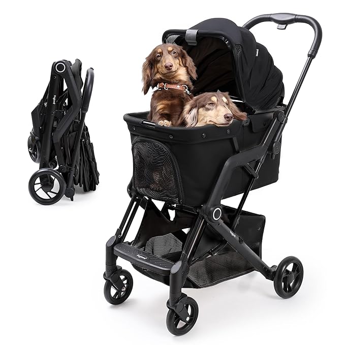 Dog Cat Stroller, Suitable for Dogs and Cats Weighing No More Than 66 Pounds, Foldable 4 Wheels Pet Strollers, Travel Small Dog Pet Stroller with 4 Wheels (Black)