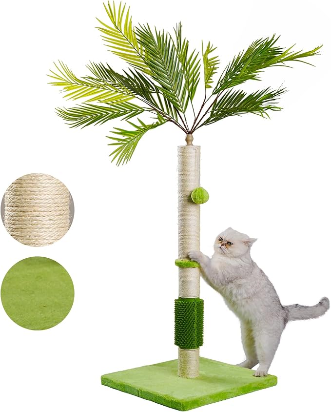 MeowHomm Cat Scratching Post, Cat Palm Tree for Indoor Cats with Natural Sisal Scratch Pole Hanging Sisal Ropes and Balls, Cute 40" Tall Cat Scratcher for Large Cat and Kittens