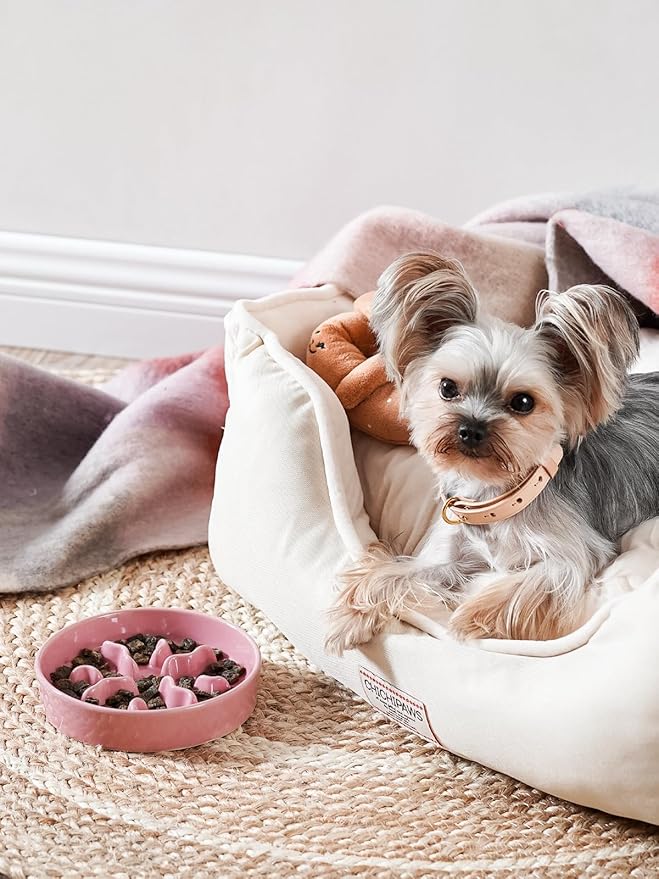 Ceramic Slow Feeder Dog Bowls Small Breed, 0.5 Cups Dog Food Dish for Fast Eaters, Puzzle Bowl for Small Dogs and Cats, 5.5 Inch-Pink