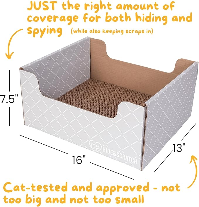 HIDE & SCRATCH Cat Scratcher Box and Cat Bed with Refillable Double-Sided Cardboard Scratch Pad for Indoor Cats