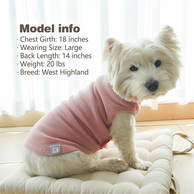 KYEESE 2Pack Waffle Dog Shirts Stretchy T-Shirts Lightweight Tank Top Sleeveless Striped Vest Breathable Pet Tee, XX-Large, Pink+Striped