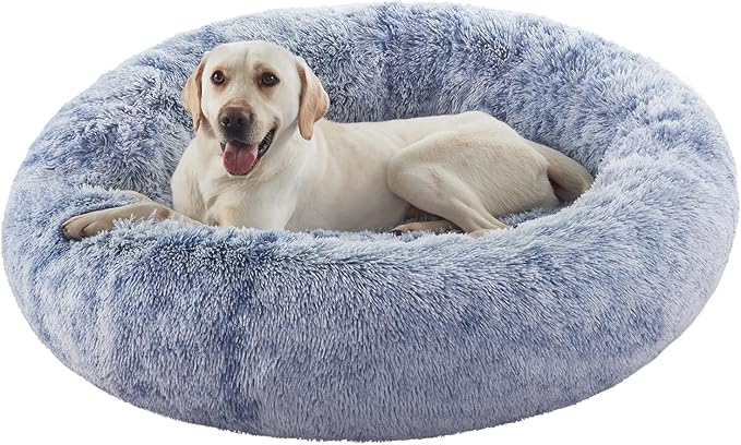 45 inches Donut Dog Bed for Extra Large Dogs,Calming Fluffy Round Jumbo Pet Bed with Removable & Washable Cover, Fits up to 150 lbs Pets (Dark Blue,XL)