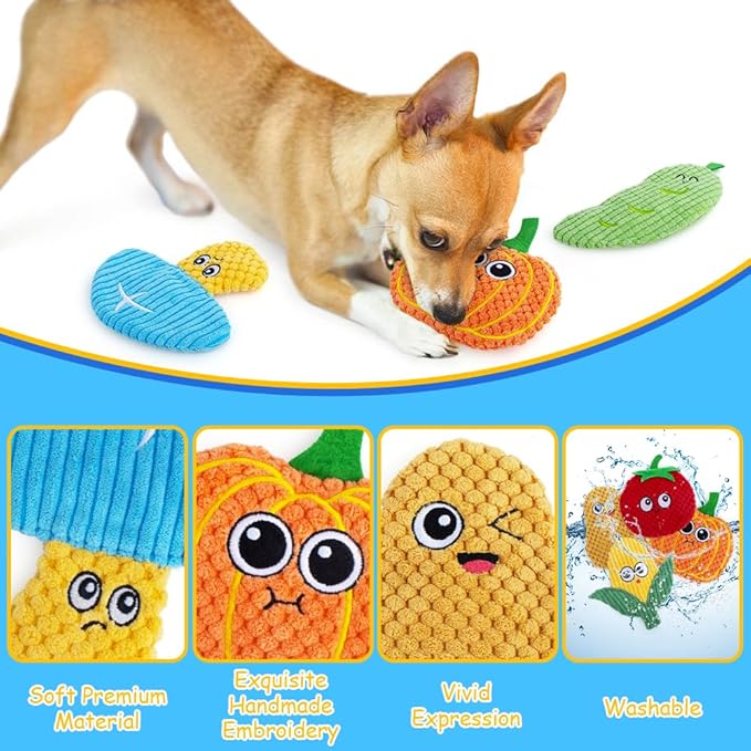 Dog Toys No Stuffing, 8 Pack Dog Squeaky Toy, Crinkle Plush Chew Toy for Small, Medium Breeds, Flat Stuffless Puppy Cute Durable Interactive Toys for Aggressive Chewers