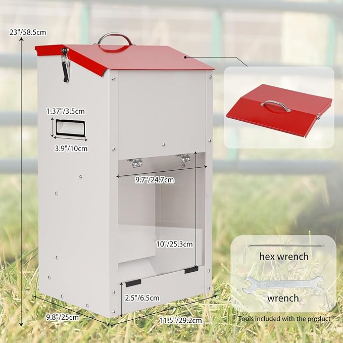 Large Automatic Dogs Feeder with Handle, 25 Lbs Indoor and Outdoor Gravity Dog Food Dispenser Container for Large Breed, 11.5'' L X 9.8'' W X 23'' H Hanging Auto Feeder