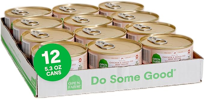 Open Farm Canned Cat Food, Paté for Complete & Balanced Nutrition, Grain-Free and Legume-Free Wet Cat Food, Chicken & Beef Recipe, 5.3oz Cans (Case of 12)