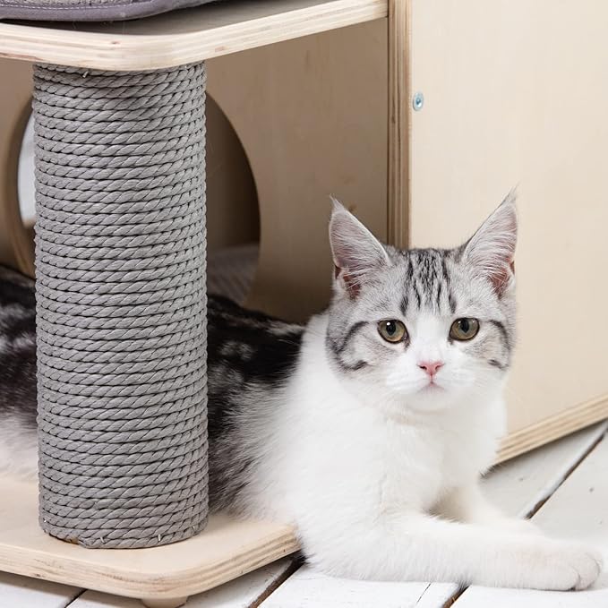 Wood Cat Tree for Indoor Cats,Cat Tower with Scratching Post and Mutil-Level Cat Houses,44.5 Inch Tall