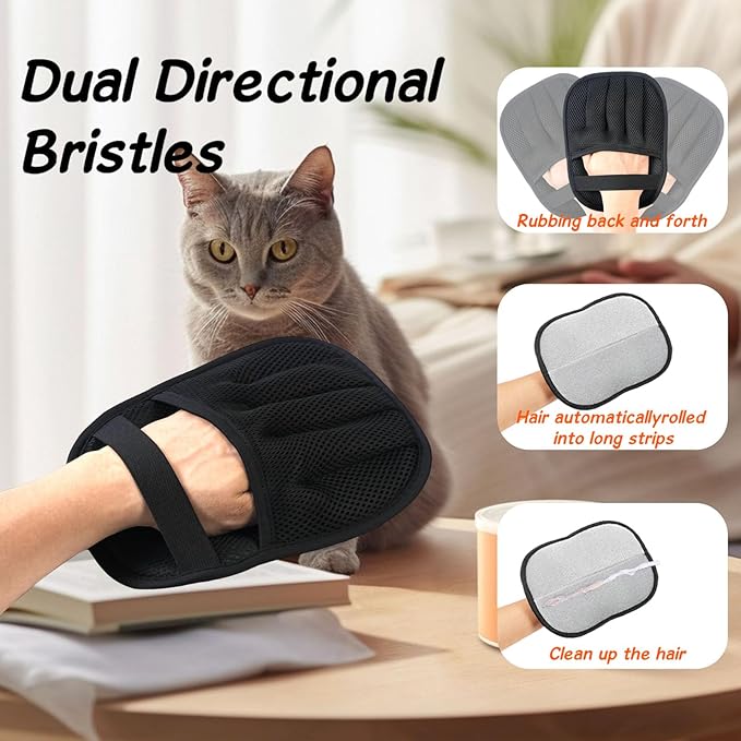 Pet Hair Removal Glove for Dogs Reusable 5-Finger Electrostatic Tech Cleans Clothes, Sofas, Carpets Easily (Black 1pcs)
