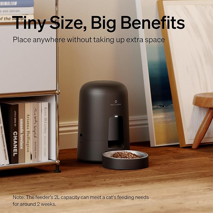 PETLIBRO Automatic Cat Feeder, Battery-operated Automatic Cat Food Dispenser with 180-Day Life, AIR Cordless Timed Pet Feeder for Cat & Dog, 2L Auto Cat Feeder, Black