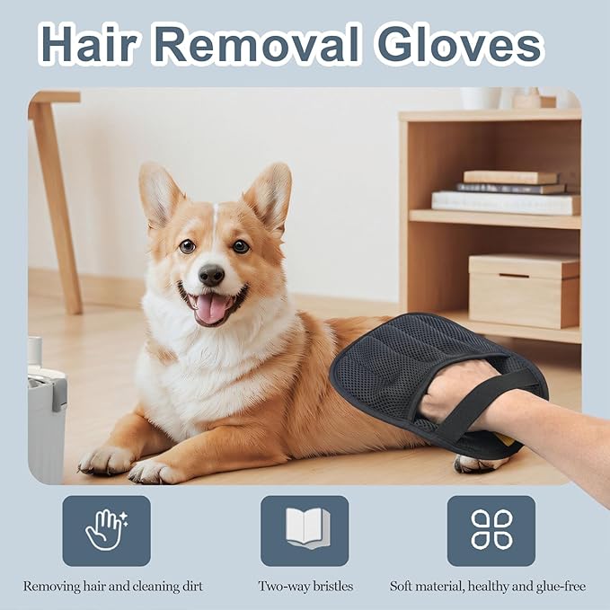 Pet Hair Removal Glove for Dogs Reusable 5-Finger Electrostatic Tech Cleans Clothes, Sofas, Carpets Easily (Black 1pcs)