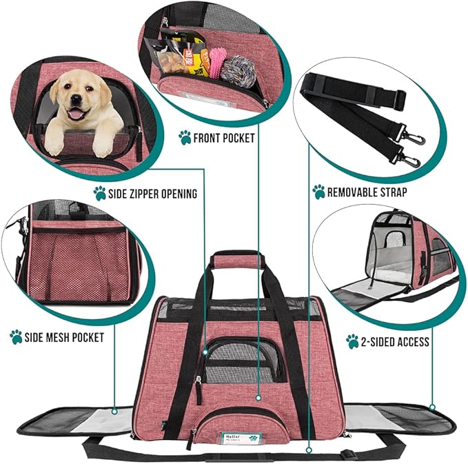 PetAmi Airline Approved Pet Carrier for Cat, Soft Sided Dog Carrier Small Dog, Cat Travel Supply Accessories Indoor Cats, Ventilated Pet Carrying Bag Medium Large Kitten Puppy, Small Heather White Red