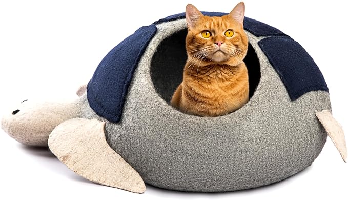 Luxurious Eco-Friendly Merino Wool Cat Cave Bed Sloth - Foldable Hideaway Pod for Indoor Cats - Premium Felt Kitten Beds - Covered Cat House for Ultimate Cozy Comfort by Woolygon