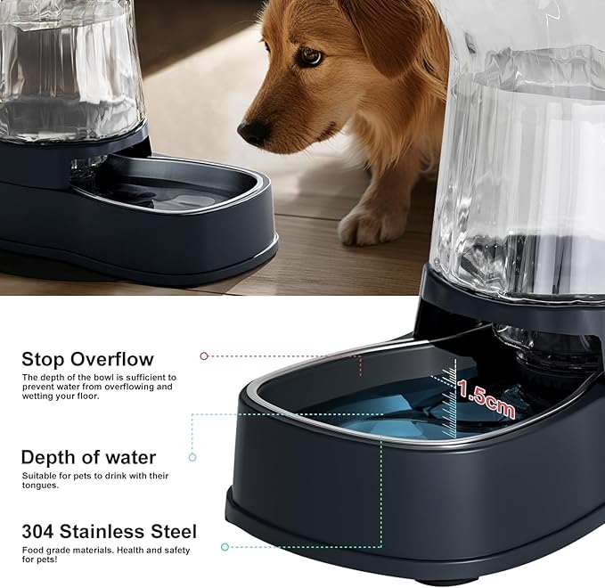 Gardner Pet Automatic Dog Water Dispenser Gravity Stainless Steel Water Waterer Feeder, 100% BPA-Free Large Capacity Water Feeding Bowls for Medium & Large-Sized Dogs,Cats, Other Pets -(2.1 Gallons)