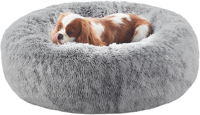 30 inches Donut Dog Bed for Medium Dogs,Calming Fluffy Round Pet Bed with Removable & Washable Cover,Fits up to 45 lbs Pets(Dark Grey,Medium)