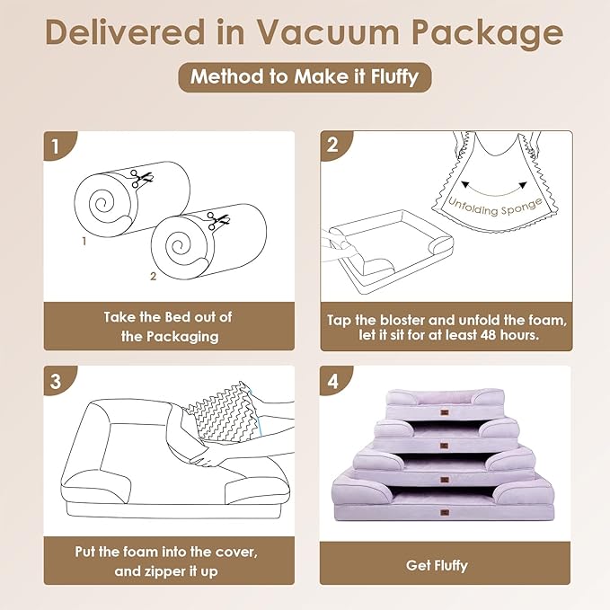 EHEYCIGA Orthopedic Dog Beds for Large Dogs, Waterproof Memory Foam Large Pet Bed with Sides, Non-Slip Bottom and Egg-Crate Foam Dog Couch Bed with Washable Removable Cover, Lilac