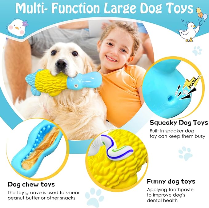 Dog Toys for Aggressive Chewers: Tough Dog Chew Toys-Large Squeaky Dog Toys for All Breed Sizes to Keep Them Busy (Blue)