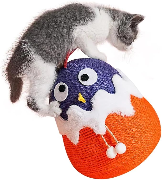 Cat Scratching Post Tall Cat Scratcher with Sisal Rope Ball Vertical Cat Scratch Post Claw Scratchers for Indoor Cats and Kittens Interactive Pet Toy(Tumbler Chicken)