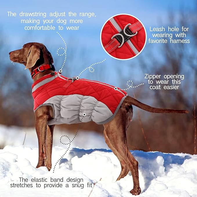 FUAMEY Dog Coat for Small Dogs,Waterproof Dog Winter Jacket with Harness Built in Puppy Cold Weather Coats Reflective Pet Vest with Zipper Warm Fleece Dogs Snowsuit Windproof Red XS