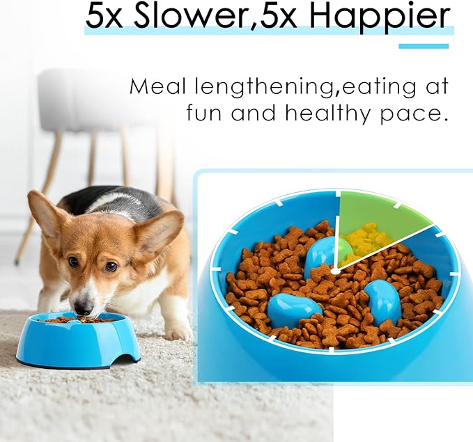 SUPERDESIGN Slow Feeder Dog Bowl Cat Bowl 1/2 Cup Slow Feeding Dog Bowl for Small Medium Breed Anti Gulping Healthy Eating Interactive Bloat Stop Alternative Non Slip Puzzle Dog Food Bowl, Blue