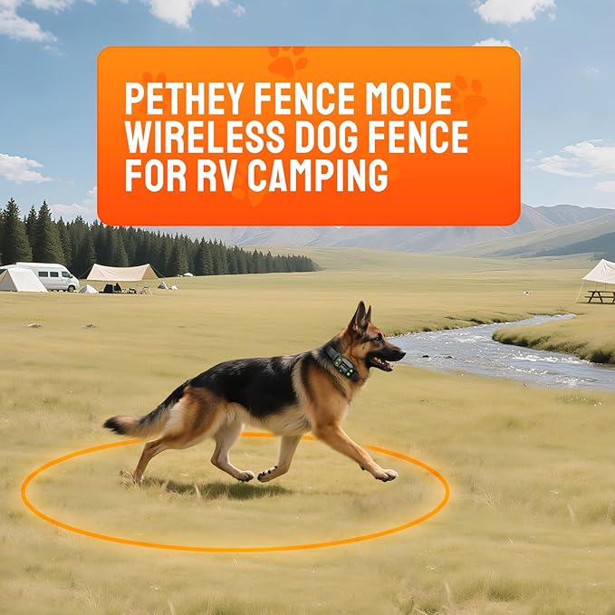 Electric Fence for Dogs. PetHey GPS Dog Collar Fence System,IPX7 Waterproof, 25–999 Yd Adjustable Boundary, Auto Memory Setting,Vibration & Shock Collar for Dogs,Dog Fencing Outdoor for Yard,No Wires