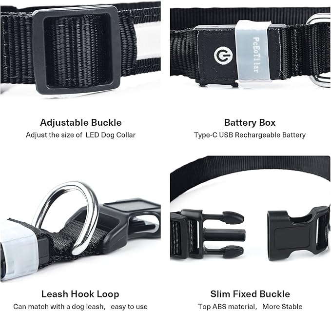 Pceotllar Rechargeable Led Dog Collar - Automatic 7-Color Changes, Water Resistant for Night Walking, Bright Glow (Black, S)