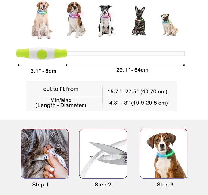 Light Up Dog Collars, USB Rechargeable Dlitk LED Dog Collar 1 Count, TPU Cuttable Size Glow Collar for Dogs, Dog Collar Light, Please Do Not Use Fast Charging (Green+Blue)