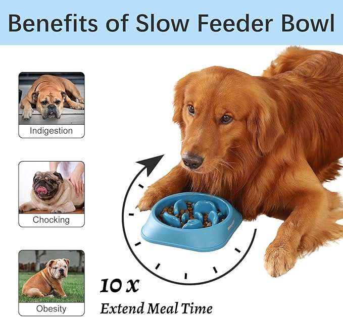 MateeyLife Slow Feeder Dog Bowls 2PCS, Anti-Choking Puzzle Dog Food Bowls, Anti-Slip Interactive Feeding Slow Down Eating, Bloat Stop Maze Dishes for Medium Large Breeds Purple&DarkBlue