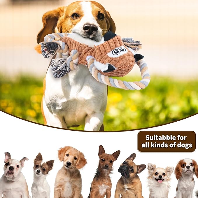 Squeaky Dog Toys Interactive Durable Rope-Infused Lion Shape Puppy Chew Toys for Small, Medium and Big Dogs