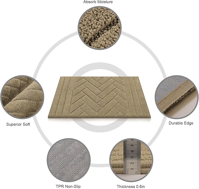Tindbea Dog Mat for Muddy Paws,Absorbs Moisture Dirt Non-Slip Washable Mud Mat for Dogs,Soft Rubber Backing Front Inside Pet Rug for Entryway, Mud Dog Paws, Patio(20"x31.5",Light Taupe)