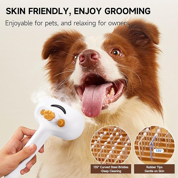 Pet Steam Brush for Dogs & Cats with Shampoo – 3-in-1 Grooming Spray Comb, Mist Massage & Defur Function, Water Spritz Deshedding Tool for Long/Short Hair, Indoor Pets (Puffease Cepillo de Vapor)