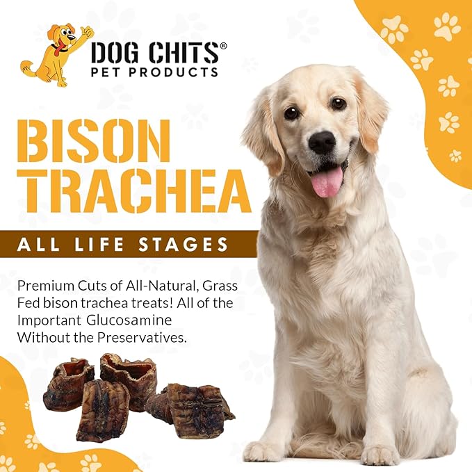 Dog Chits Bison Trachea for Dogs - Dog and Puppy Chews | Amazing for Joints | 8 oz. Bag | Made in USA | All-Natural Treats | Large and Small Breeds | Nothing Added | Zero Odor