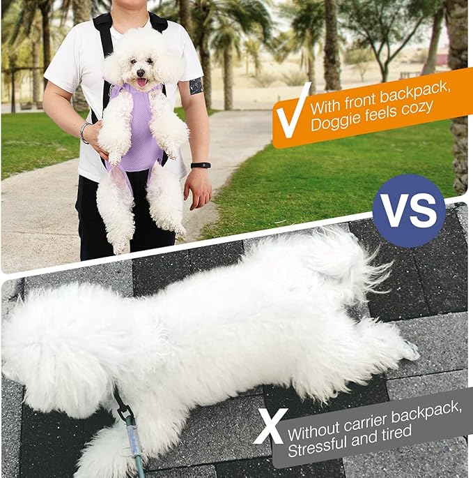 Pawaboo Pet Carrier Backpack, Adjustable Pet Front Cat Dog Carrier Backpack Travel Bag, Legs Out, Easy-Fit for Traveling Hiking Camping for Small Medium Dogs Cats Puppies, Small, Purple