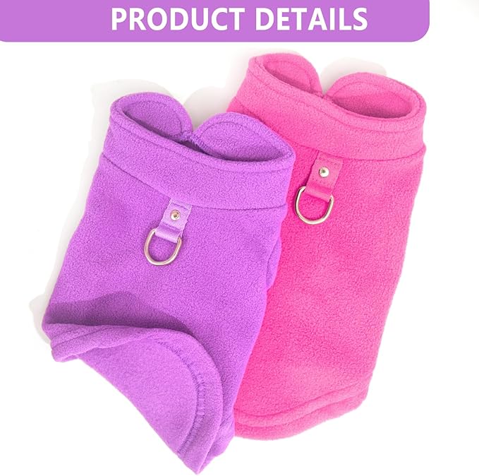 2 Pieces Fleece Dog Sweaters for Small Dogs Girl, with Leash Ring, Warm Pet Sweater Fall Winter Thick Clothes Coat for Chihuahua, French Bulldog, Dachshund,XL