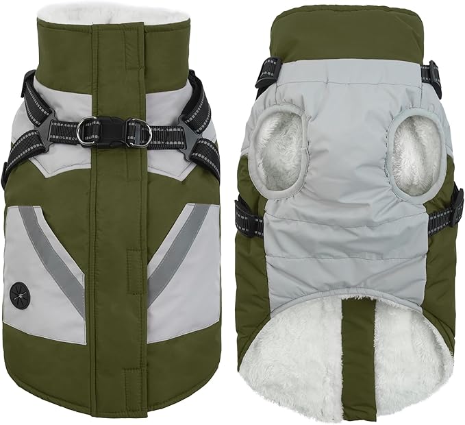 IECOii Dog Coats for Small Dogs Winter Harness Zip Up - Green,XSmall - Warm Fleece Lined Small Dog Winter Coat with D Ring,Waterproof Puppy Coats Dogs Snow Jackets Snowsuit Chihuahua Papillon Maltese
