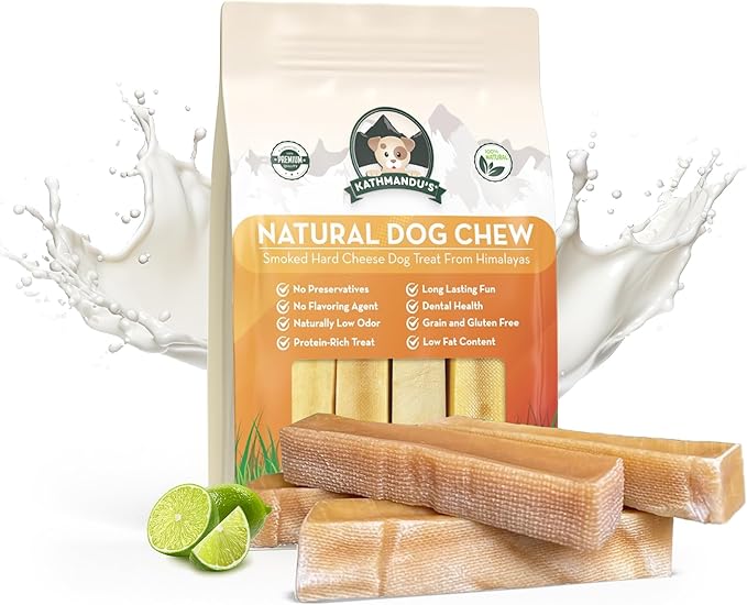 Authentic Himalayan Natural Dog Cheese Chew (Pack of 4 Large & XLarge Chews), Premium Organic Yak Chew, Keeps Your Dog Busy, Ideal for Indoors and Outdoors Use