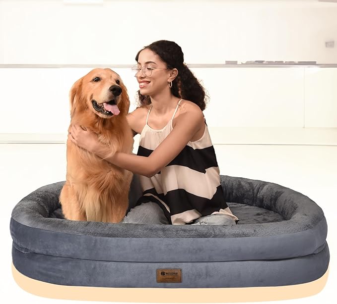 Orthopedic Waterproof Large Dog Bed: Memory Foam Washable Dog Bed with Bolsters - XXL Orthopedic Removable Cover for Medium Large Sized Pet - Non-Slip Bottom