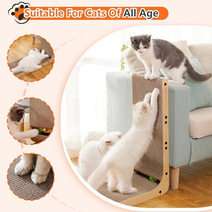 Cat Scratcher, Cat Scratching Post, Cardboard Cat Scratching Board with Ball Toy, Large Vertical L Shape Cat Scratcher Scratch Pads Toys for Indoor Cats, Catnip