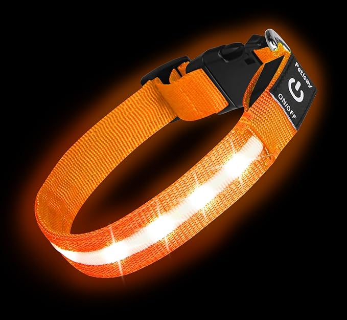Super Bright LED Dog Collar - Fully Waterproof & Adjustable Glow Collar - USB-C Rechargeable for Night Walking, Safety - Flashing Lighted Collar for Dogs(Orange,S)