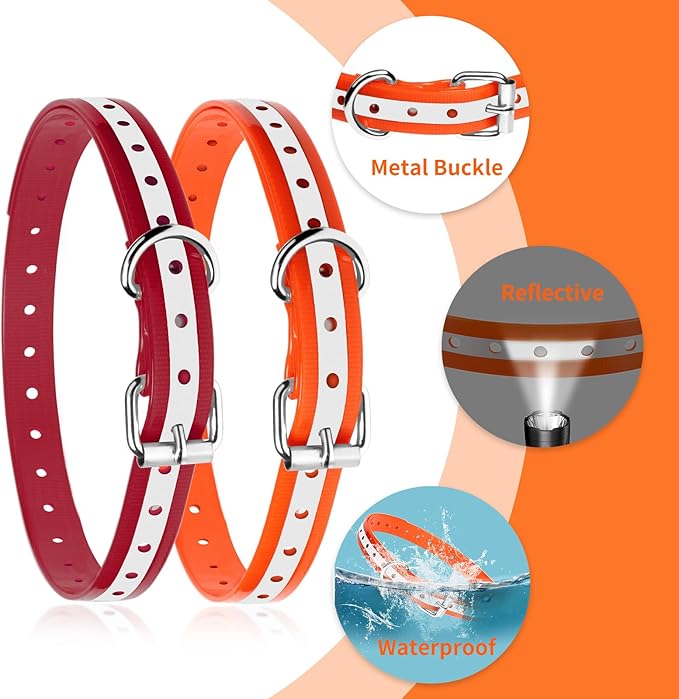 PaiPaitek Shock Collar Replacement Strap for Most of Training Collar, 3/4 Inch Dog Collar Replacement for Wireless Fence and Bark, Adjustable Reflective TPU Collar Strap - 2 Pack