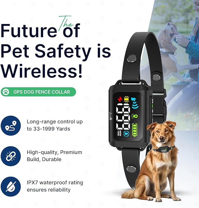 My Pet Command GPS Dog Collar Fence System New Generation Wireless Perimeter Fence for Dogs Containment System Boundary Easy Setup Outdoor Fence Waterproof Rechargeable with Training Whistle