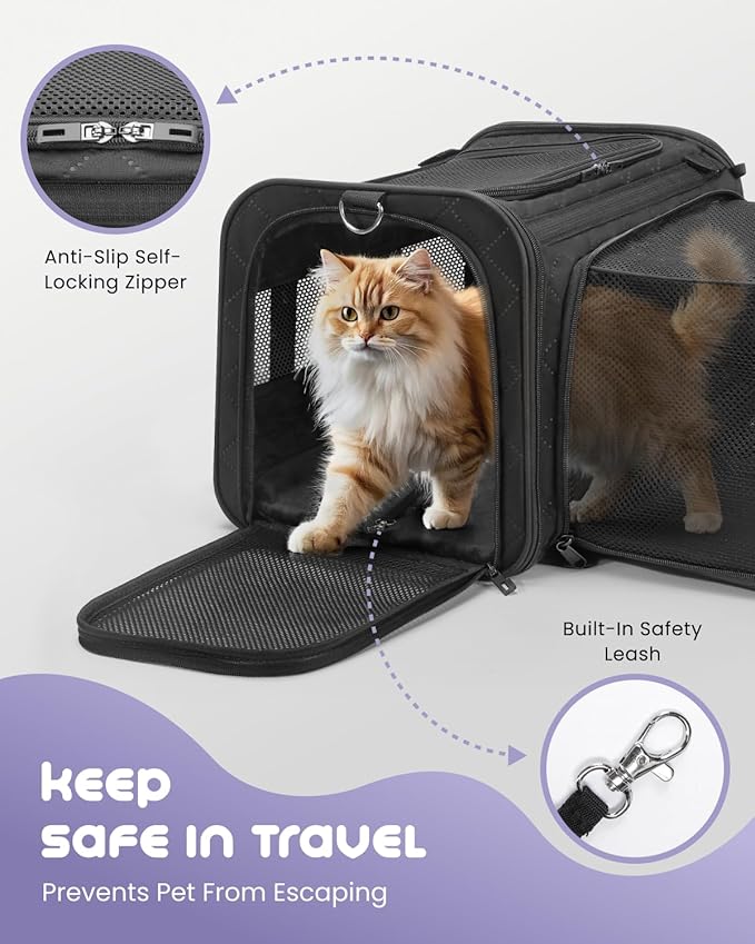 MIDOG Cat Carrier Soft for Small to Medium-Sized Cats,Up to 15 Lbs,TSA Airline Approved Soft Sided Pet Carrier,Collapsible Travel Cat Bag(Black)