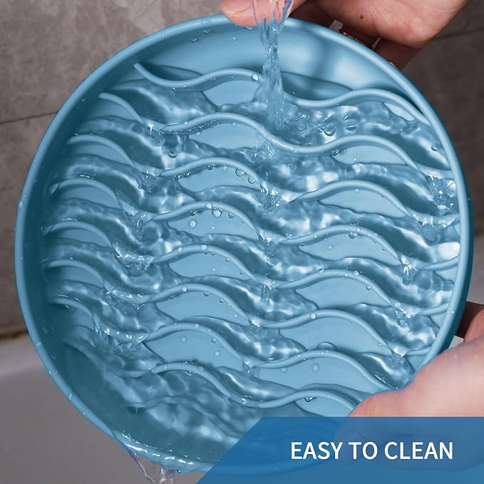 Slow Feeder Dog Bowls, Silicone Food Bowl Anti-Gulping, Pets Puppy Slow Feeder with Suction Cups, Dishwasher Microwave Safe for All Small Medium Dogs, Wave Design Blue