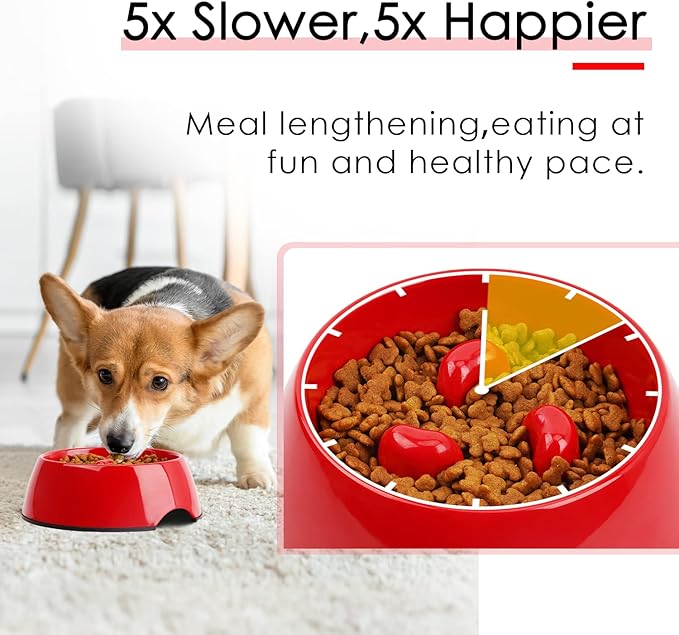 Super Design Slow Feeder Dog Bowl, 1.5 Cup, Nonslip, Heat-Resistant, Sturdy, Suitable for Medium to Large Dogs, Dishwasher Safe
