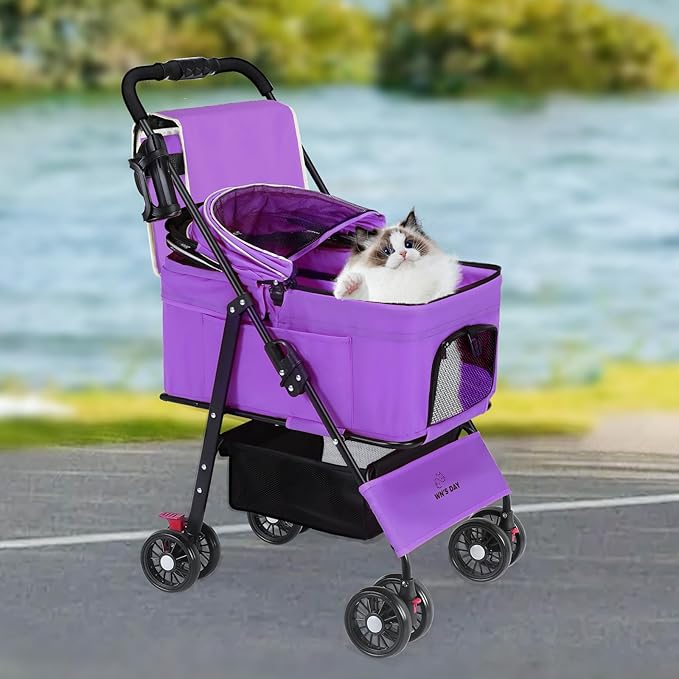 3 in 1 Pet Dog Stroller for Small Medium Dogs 10-50 lbs, Foldable Cat-Strollers for 2-Cats with Removable Carrier, Pet-Strollers for Cats with Storage Bag, Small Puppy-Stroller, Dog-Cart (Pink)