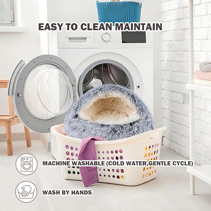 Cat Bed Calming Cat Beds,Indoor Washable Cat Bed,Anti-Slip Faux Fur Fluffy Cuddler Anxiety Cat Bed,Warming Cuddler Cushion Bed for Small Medium Dogs and Cats (Grey, 24 * 24inch)
