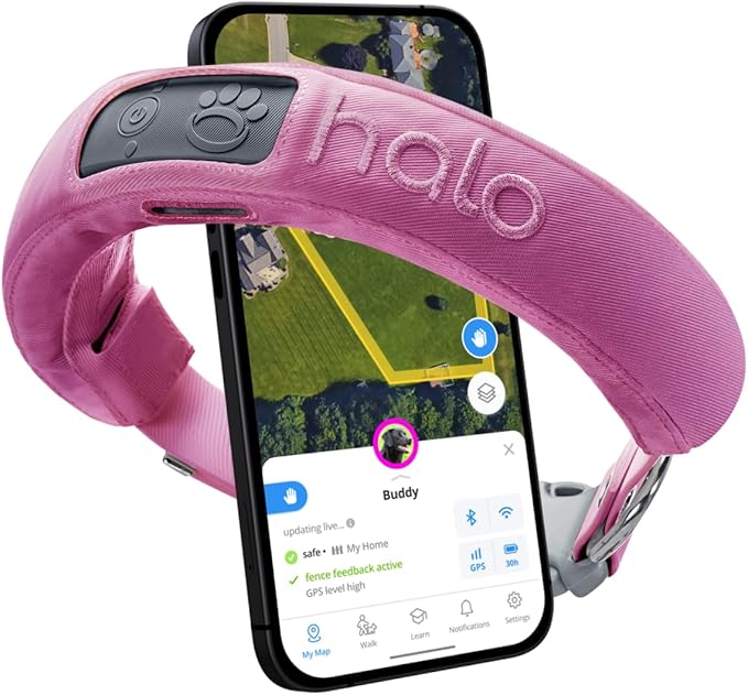 Halo Collar 3, Multifunctional GPS Wireless Dog Fence & Dog Training Collar with GPS Tracker, Subscription Required, Waterproof, Orchid (Medium/Large)