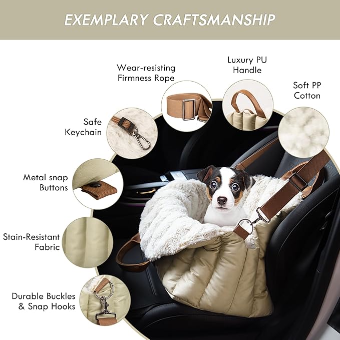 ClevaHome Small Dog Car Seat & Travel Carrier & Pet Bed, Soft Fleece Interior for Dogs up to 10lbs, Stylish Pet Travel Tote for Indoor and Outdoor Use