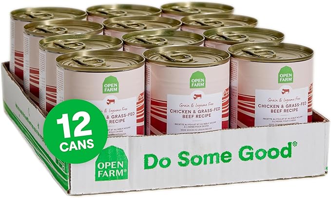 Open Farm Canned Dog Food, Paté for Complete & Balanced Nutrition, Grain-Free and Legume-Free, Grass-Fed Beef Recipe, 12.5oz Cans (Pack of 12)